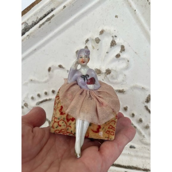 Antique Bathing Beauty Type Pincushion Half Doll Legs Out On A CHair - Picture 2 of 12